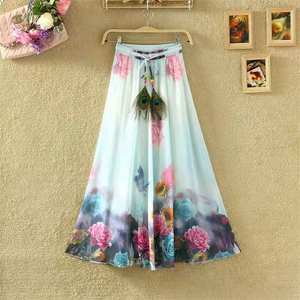 2019 été bohème Floral en mousseline de soie imprimé jupe femmes nouvelle grande balançoire fée Style respirant naturel pour les vacances vêtements de plage - Product Image 6