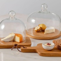 Plateau de service à dessert moderne et écologique avec couvercle en verre transparent - Base en bois durable - Dôme à fromage - Plat à beurre de luxe - Personnalisé