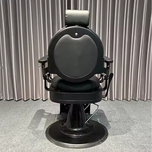Sillón de Barbería Clásico Negro Dorado de Estilo Vintage con Bomba Hidráulica Reclinable para Salón de Belleza - Product Image 6
