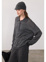 Pull en cachemire pur à 100 %, fin et long, pour femme, coupe oversize, boutonné, col et poignets côtelés, tricot fin, chaud, doux, pour l'hiver