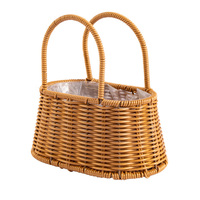 Panier à fleurs en bambou écologique tissé à la main vintage, panier de rangement artisanal pour une décoration florale élégante à la maison