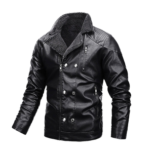 Chaqueta de Piel Sintética Tejida para Hombre, Invierno, Cuello Camisero, Cierre de Cremallera, Estampado de Goma en Relieve, Diseño Personalizado Informal para Exteriores - Product Image 1