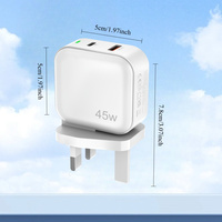 Chargeur rapide USB Type-C double port 45W PD QC3.0 Prise EU UK pour tablette Samsung Charge rapide 3.0 Chargeur efficace avec lumière LED
