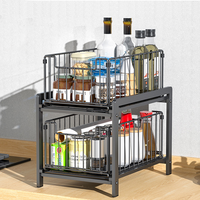 Verstellbares Zweistufiges Langlebiges Kohlenstoffstahl-Unterschrank-Aufbewahrungsregal Organizer Küchen-Auszugskorb