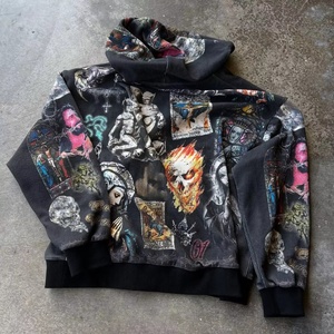 יצרן קפוצ'ונים יוקרתיים בהתאמה אישית עם רוכסן מלא, מותג יוקרה, בגדי רחוב לגברים במידות גדולות, ספק בגדים. - Product Image 2