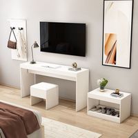 Ensemble de meubles de chambre d'hôtel, d'auberge et de gîte SEM en cuir véritable, écologique, durable, minimaliste et moderne, comprenant un meuble TV, un meuble de rangement et des tabourets