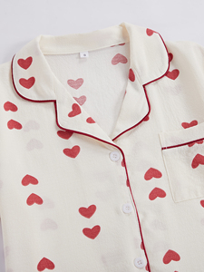 Nuovo Set <span class=keywords><strong>Pigiama</strong></span> con Motivo a Cuori Bianchi, Carino e Morbido con Elastico in Vita, <span class=keywords><strong>Pigiama</strong></span> Estivo da Donna - Product Image 4
