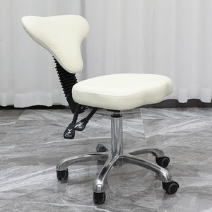 Silla de Barbero Blanca Ajustable, Silla de Estilismo para Salón, Silla de Asistente de Pedicura con Ruedas para Estudio de Belleza - Product Image 2