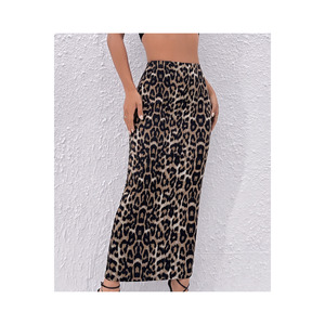 Falda Larga Tipo Lápiz con Estampado de Leopardo y Cintura Alta para Mujer, Tejido Elástico - Product Image 2