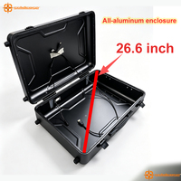 Vitrine de démonstration personnalisée antichoc en alliage d'aluminium, avec plateau ignifuge noir et roues transparentes, OEM/ODM