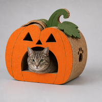 Maison pour chat en carton ondulé en forme de citrouille, griffoir et tanière d'intérieur avec boule en pompon