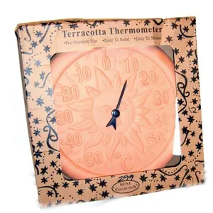 Wholesale Terracotta Thermometer Clay Clock with Thermometer for Garden Decor Outdoor Garden Thermometer