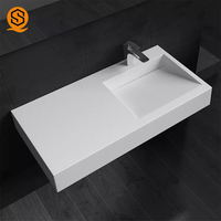 Lavabo de salle de bain mural moderne en pierre artificielle, taille personnalisable, avec drain, pour usage en villa