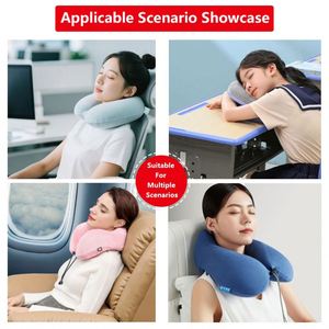 Oreiller de voyage gonflable en forme de U portable, doux et confortable, rempli d'air, pour le train, l'avion, l'extérieur, avec logo personnalisé - Product Image 4