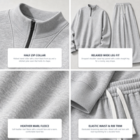 Ensemble 2 pièces en molleton français pour homme avec logo personnalisé : Sweat-shirt demi-zip et pantalon large à cordon de serrage – Idéal pour la vente en gros
