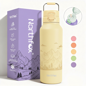 Northfox Nouveau Design Thermos à Double Paroi en Acier Inoxydable 24oz avec <span class=keywords><strong>Bouchon</strong></span> à <span class=keywords><strong>Paille</strong></span> et Poignée pour la Salle de Sport et les Voyages – Vente Flash - Product Image 1