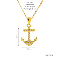 Collier Modèle Bateau Pirate Vintage en Gros Prix Usine Plaqué Or 18K Étanche Pendentif Ancre avec Pierre Zircon