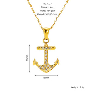 Collana con Modello di Nave Pirata Vintage all'Ingrosso, Prezzo di Fabbrica, Ciondolo Ancora Placcato Oro 18K Impermeabile con Zirconi - Product Image 6