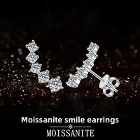Boucles d'oreilles en argent S925 avec moissanite, boucles d'oreilles courbées en forme de sourire cinq étoiles, accessoires d'oreille haut de gamme pour bijoux féminins