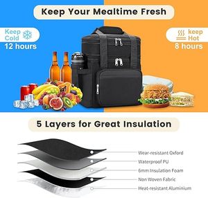 Sac à <span class=keywords><strong>déjeuner</strong></span> isotherme et boîte à lunch pour hommes - Sac à <span class=keywords><strong>déjeuner</strong></span> réutilisable à double compartiment pour femmes, sac isotherme souple extensible et étanche - Product Image 6