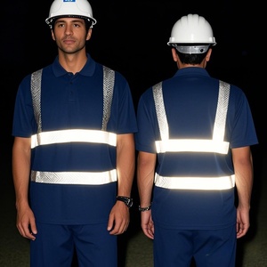 安全ポリエステルシャツ半袖高視認性 5cm 反射テープ通気性 ANSI クラス 2 LED フラッシュ カスタマイズされたロゴ ワーク - Product Image 1