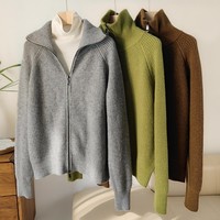 Damen Merino Strickjacke Klassischer Stil Gerippt Reißverschluss Pullover Großhandel Freizeit Wintermantel für Damen