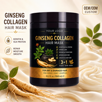Traitement réparateur nourrissant pour cheveux abîmés, hydratant en profondeur, lissant et adoucissant, à base de ginseng et de collagène, pour femme