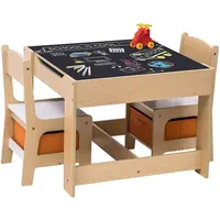 Los niños mesa y silla conjunto doble lado mesa con caja de almacenamiento de madera de los niños de la actividad escritorio muebles infantiles.