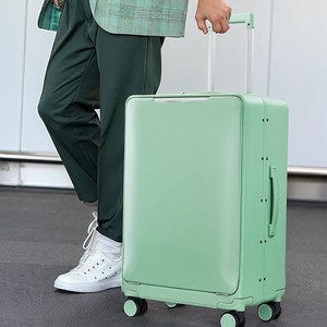 20-Inch <b>Suitcase</b> Front Open Silent <b>Wheels</b> Business Travel Unisex Light Green Solid Color Spring 2024 - Product Image 1