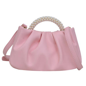 HY198, monedero de perlas blancas, bolso de mano de noche de cuero suave para mujer, bolso de hombro tipo bandolera para boda, bolso de fiesta elegante - Product Image 2