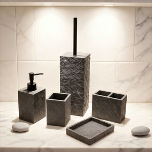 Ensemble d'accessoires de salle de bain en résine à texture rugueuse, 5 pièces, effet <span class=keywords><strong>ardoise</strong></span> professionnel, ensemble d'organisateurs de salle de bain en résine, fabrication en usine - Product Image 2