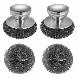 Set di 2 Spugne in Lana d'Acciaio Inossidabile con Manico in Acciaio per Pulire Piatti e Pentole in Ghisa - Spugne e Pagliette Abrasive - Product Image 2