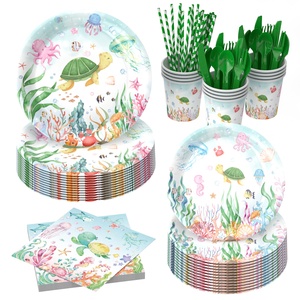 Vaisselle jetable moderne à thème dauphin, très vendue, pour fêtes <span class=keywords><strong>d</strong></span>'anniversaire, comprenant assiettes, gobelets et serviettes - Product Image 4