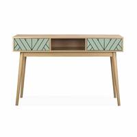 Meuble de bureau moderne en MDF avec pied en bois massif, table de console avec 2 tiroirs