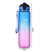 Bouteilles d'eau de sport en plastique de grande capacité 1000 ml, couleur dégradée, avec paille graduée, gobelet d'eau de sport d'extérieur