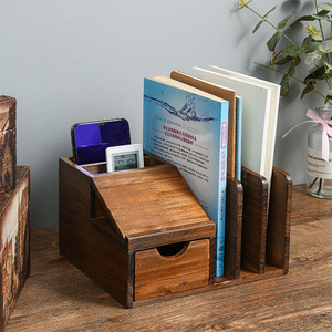Estante de almacenamiento de papelería de madera con cajones, organizador de escritorio rectangular para uso en el hogar y la oficina, Color negro Natural, estilo Retro - Product Image 2