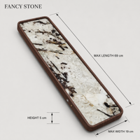 Plateau à thé en quartzite bleu paon FANCY STONE, table à thé en pierre naturelle avec cadre brun pour un service à thé de luxe