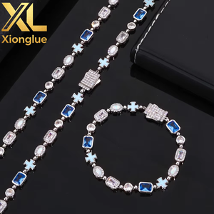 Geometric Cross <b>Bracelet</b> for Women 6mm Iced Out CZ Stones Gold Plated Gemstone Motif Hip Hop Chain Jewelry for Parties - Product Image 4