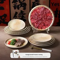 Assiette en mélamine épaisse dorée émaillée de conception minimaliste ronde pour restaurant de fondue et buffet
