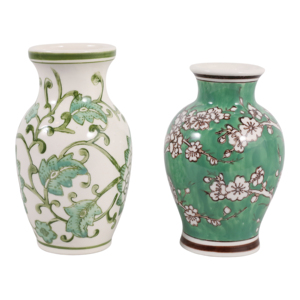 Vaso in Ceramica con Design Floreale Chinoiserie Verde e Bianco, Vaso Decorativo per Soggiorno - Product Image 4