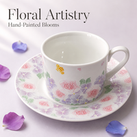 Ensemble tasse à café et soucoupe en céramique avec motif floral en relief, 260 ml, tasse à thé de l'après-midi avec soucoupe pour la maison, cadeau