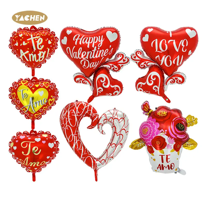 YACHEN New Red Heart Shaped Aluminum Foil Balloons for Valentines Day Wedding Party Decoration Balloons globos