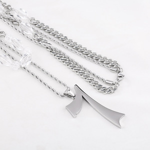 yunnique Unisex <b>Titanium</b> Steel Layered Necklace With Number 7 Pendant And Beaded <b>Chain</b> For Punk Fashion - Product Image 3