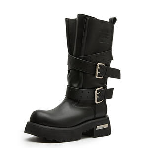 Nouvelles bottes en cuir véritable rétro Venom pour femmes, été 2025, talon épais, mi-mollet, bottes de <span class=keywords><strong>moto</strong></span> - Product Image 1