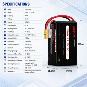 Batterie de haute qualité 25Ah 3C à longue autonomie, pack de batteries rechargeables pour drone de pulvérisation agricole, prise personnalisée, homologuée CE - Product Image 3