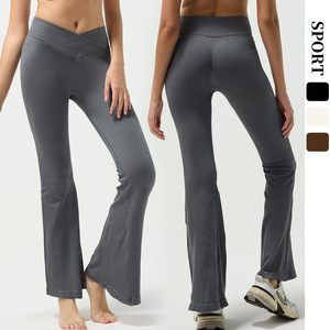Pantalones de yoga acanalados de cintura alta para mujer, elásticos en cuatro direcciones, estilo acampanado, leggings deportivos sin costuras, otoño 2025 - Product Image 1