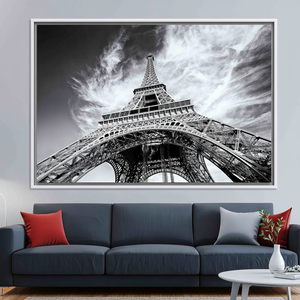 Printed <b>Canvas</b> Wall Art: Eiffel Tower Paris Landscape Decor,WHITE <b>FRAMED</b> <b>CANVAS</b> - Product Image 3