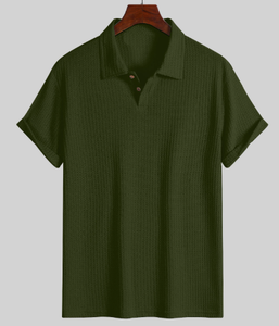 เสื้อโปโลผู้ชาย แขนสั้น ทรงหลวม คอปกพับได้ ลายถักเพชร สไตล์ลำลอง - Product Image 4