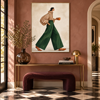 Peinture sur toile de femme rétro, style de vie café, art mural suspendu pour la décoration de café, boutique, hôtel, salon