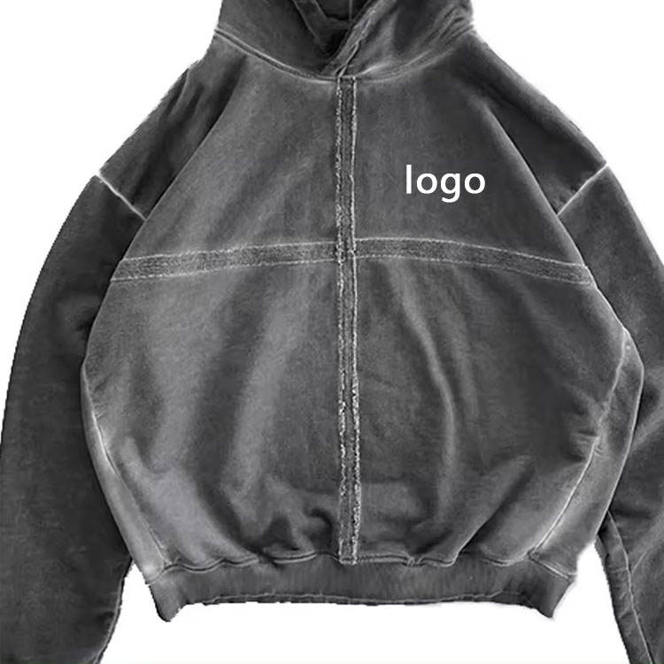 Custom Men'shoodies Cut and Sew Garments Acid Wash Distressed Hoodies Cover Stitching Hoodie Custom Oversized Hoodies
